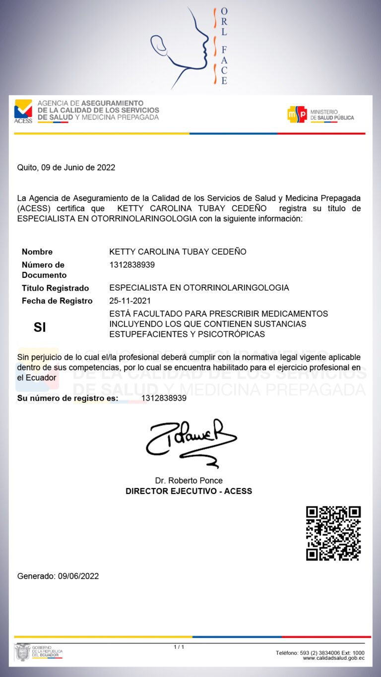 Dr. Darwin Serrano Zh. Dra. Carolina Tubay de S. Otorrinolagingologo, Otorrino. orlface. Manta. Salinas. Rinoplastia.