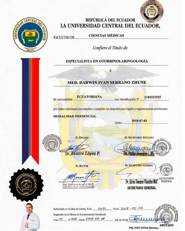 Dr. Darwin Serrano Zh. Dra. Carolina Tubay de S. Otorrinolagingologo, Otorrino. orlface. Manta. Salinas. Rinoplastia.