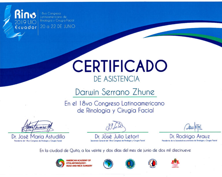 Dr. Darwin Serrano Zh. Dra. Carolina Tubay de S. Otorrinolagingologo, Otorrino. orlface. Manta. Salinas. Rinoplastia.