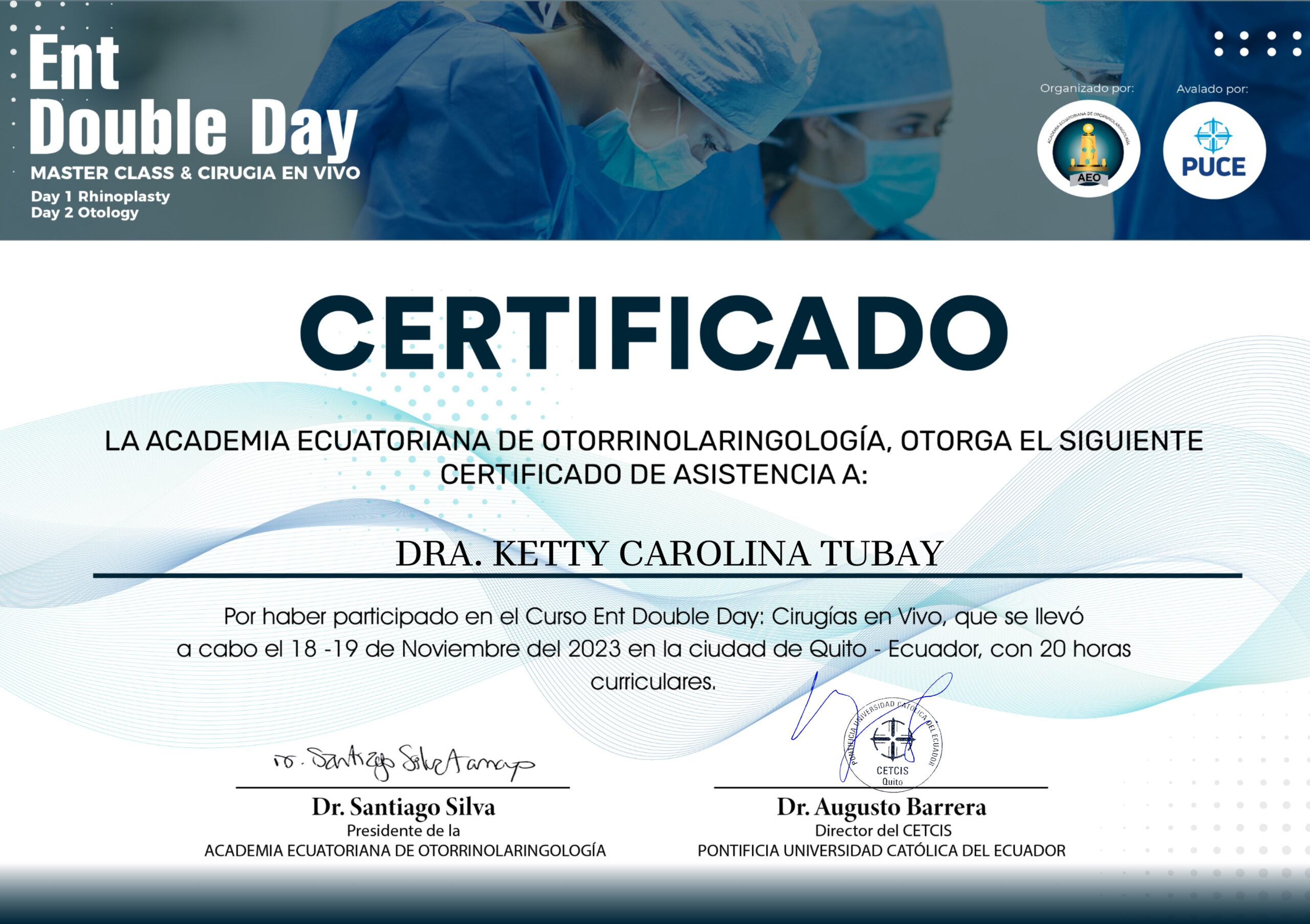 Dr. Darwin Serrano Zh. Dra. Carolina Tubay de S. Otorrinolagingologo, Otorrino. orlface. Manta. Salinas. Rinoplastia.