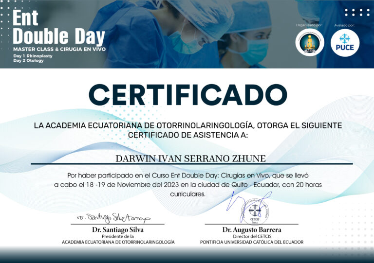 Dr. Darwin Serrano Zh. Dra. Carolina Tubay de S. Otorrinolagingologo, Otorrino. orlface. Manta. Salinas. Rinoplastia.