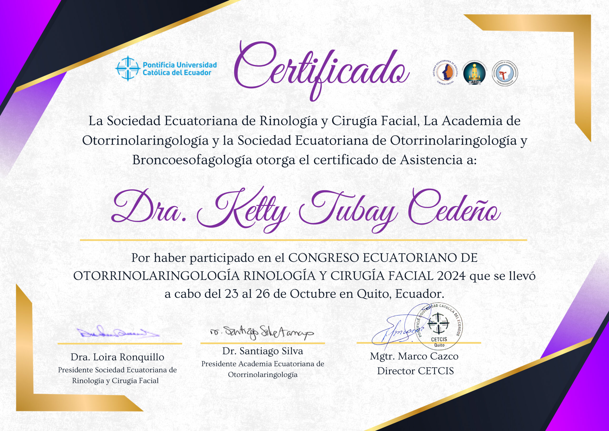 Dr. Darwin Serrano Zh. Dra. Carolina Tubay de S. Otorrinolagingologo, Otorrino. orlface. Manta. Salinas. Rinoplastia.