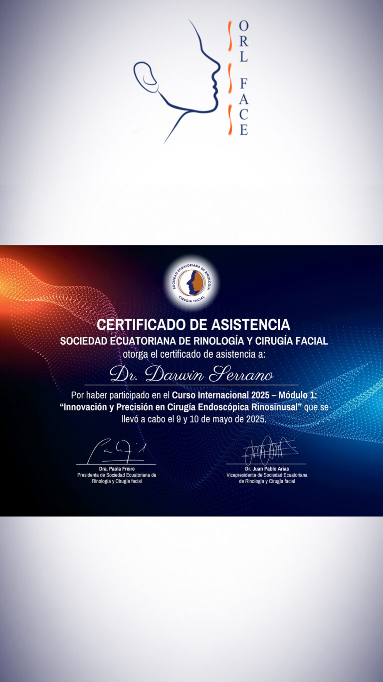 Dr. Darwin Serrano Zh. Dra. Carolina Tubay de S. Otorrinolagingologo, Otorrino. orlface. Manta. Salinas. Rinoplastia.