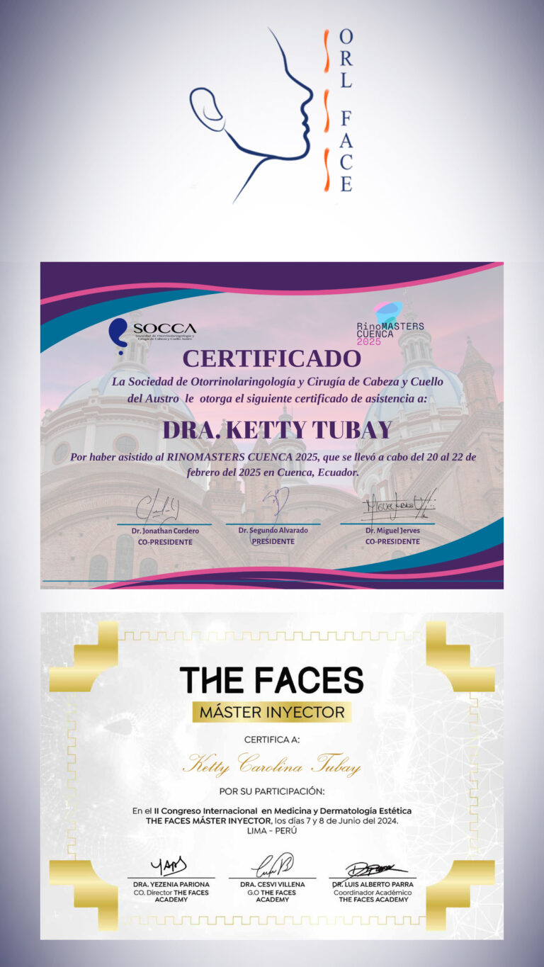 Dr. Darwin Serrano Zh. Dra. Carolina Tubay de S. Otorrinolagingologo, Otorrino. orlface. Manta. Salinas. Rinoplastia.