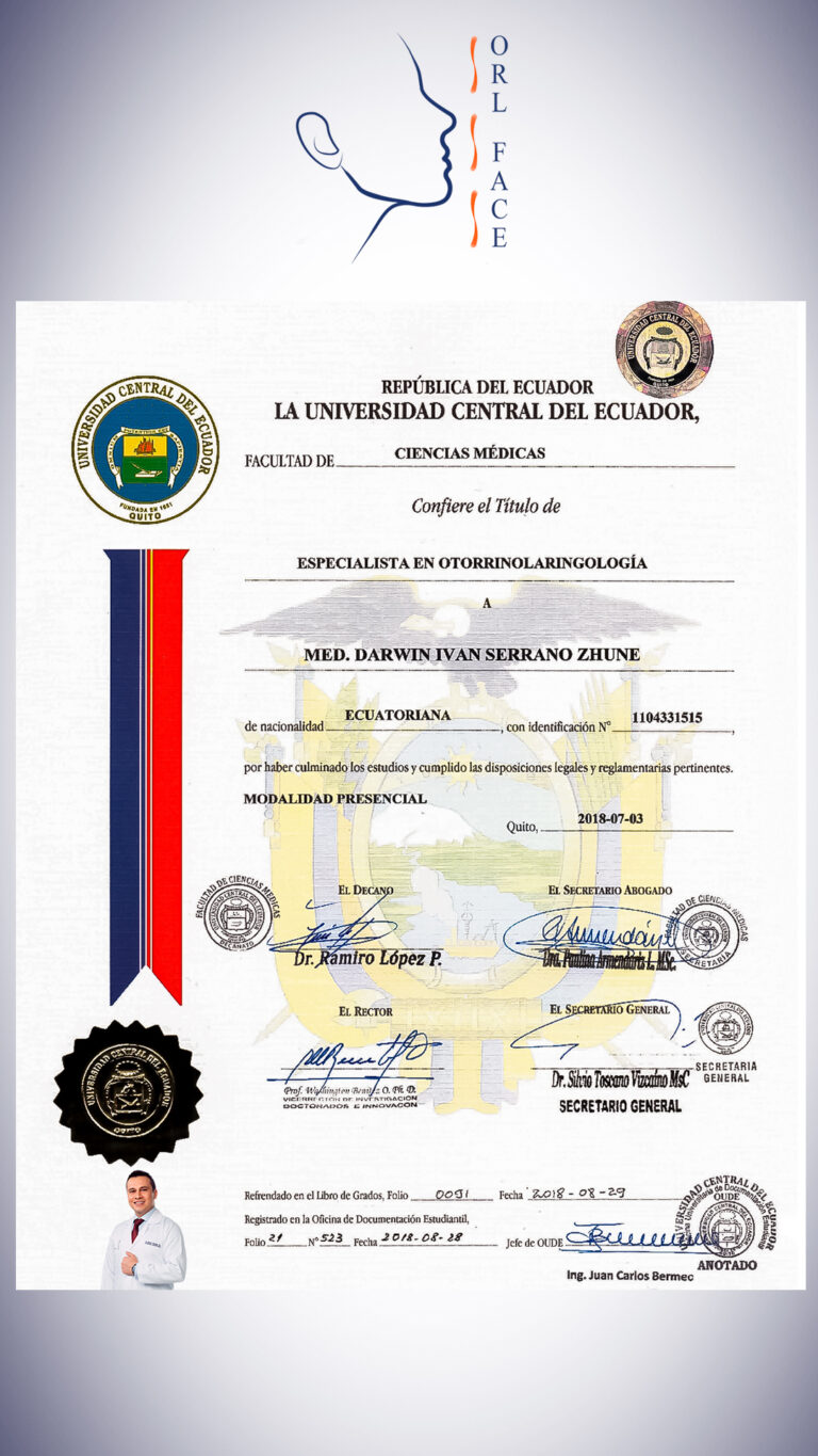 Dr. Darwin Serrano Zh. Dra. Carolina Tubay de S. Otorrinolagingologo, Otorrino. orlface. Manta. Salinas. Rinoplastia.