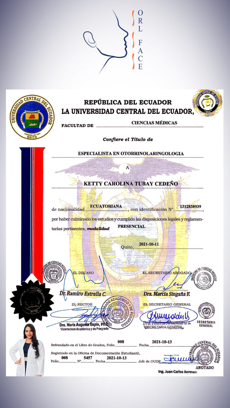Dr. Darwin Serrano Zh. Dra. Carolina Tubay de S. Otorrinolagingologo, Otorrino. orlface. Manta. Salinas. Rinoplastia.