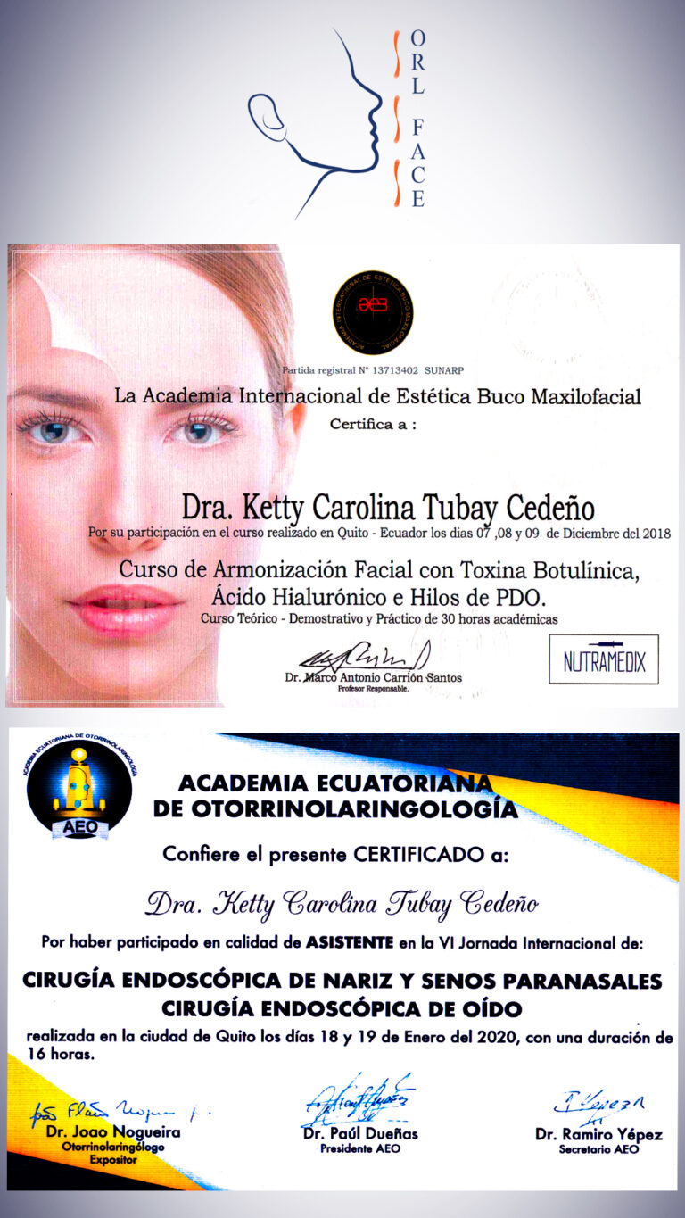 Dr. Darwin Serrano Zh. Dra. Carolina Tubay de S. Otorrinolagingologo, Otorrino. orlface. Manta. Salinas. Rinoplastia.