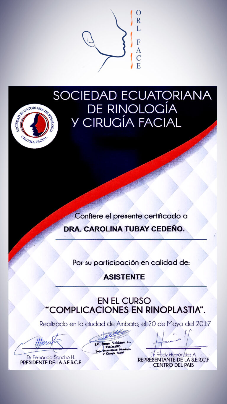 Dr. Darwin Serrano Zh. Dra. Carolina Tubay de S. Otorrinolagingologo, Otorrino. orlface. Manta. Salinas. Rinoplastia.