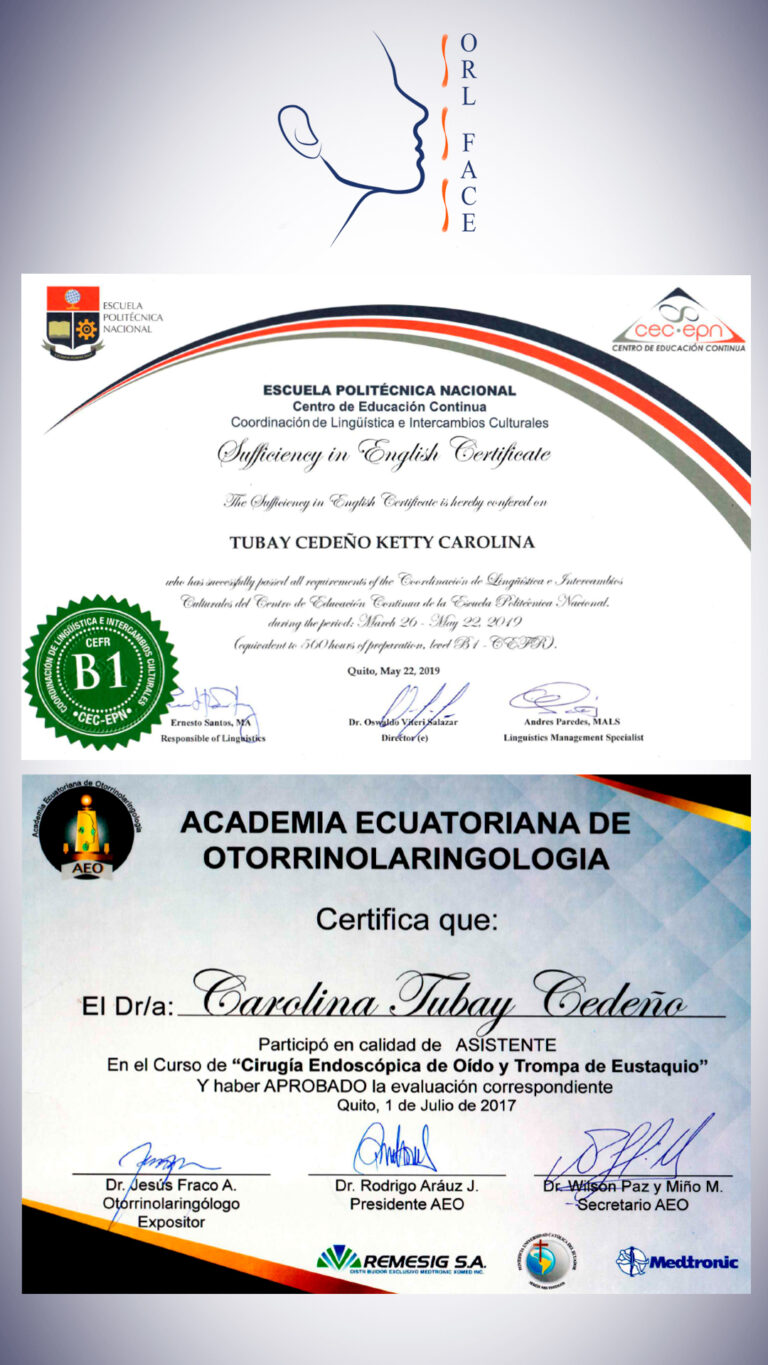 Dr. Darwin Serrano Zh. Dra. Carolina Tubay de S. Otorrinolagingologo, Otorrino. orlface. Manta. Salinas. Rinoplastia.
