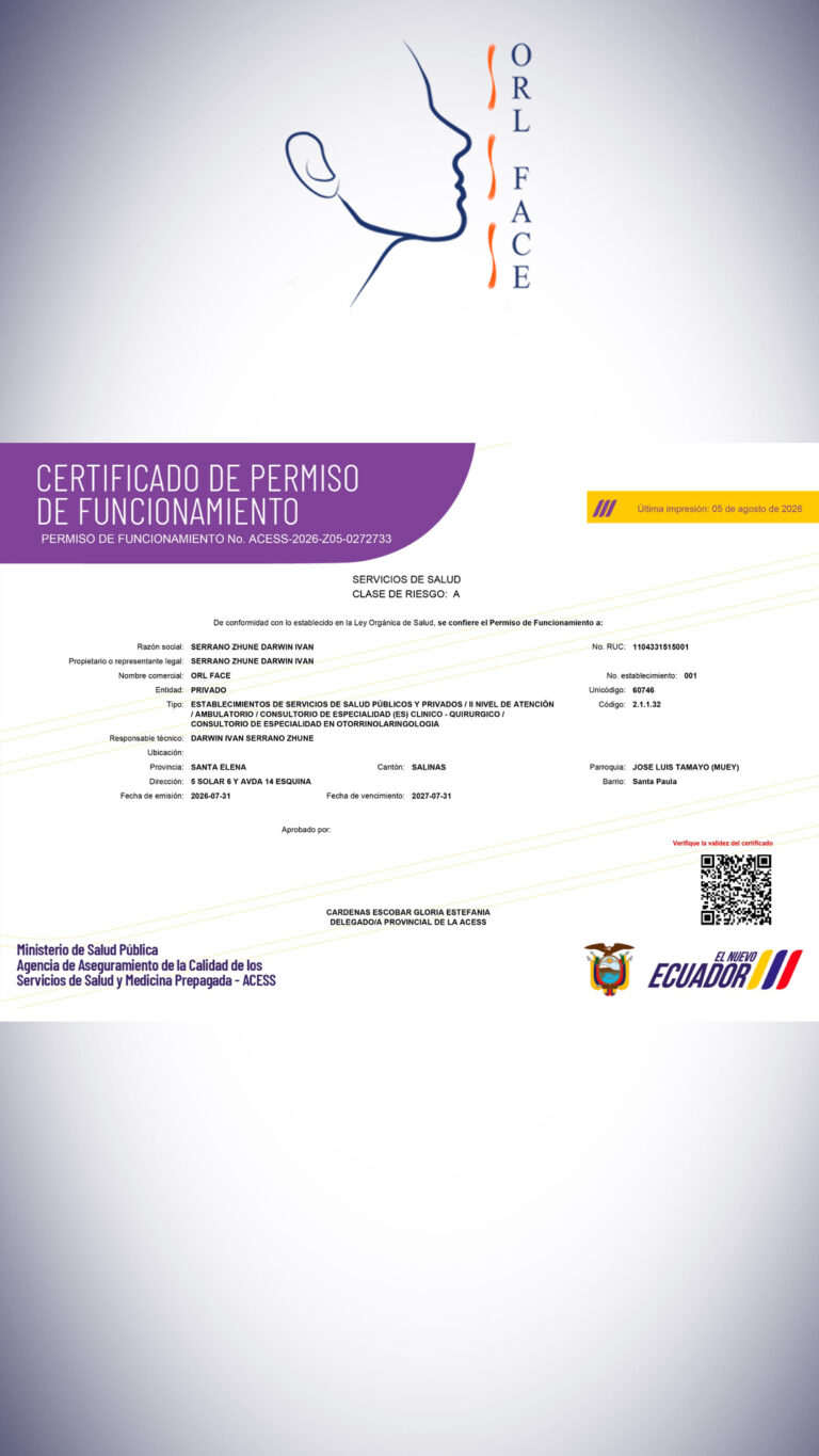Dr. Darwin Serrano Zh. Dra. Carolina Tubay de S. Otorrinolagingologo, Otorrino. orlface. Manta. Salinas. Rinoplastia.