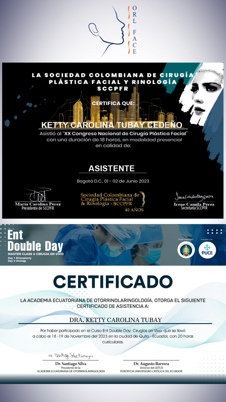 Dr. Darwin Serrano Zh. Dra. Carolina Tubay de S. Otorrinolagingologo, Otorrino. orlface. Manta. Salinas. Rinoplastia.